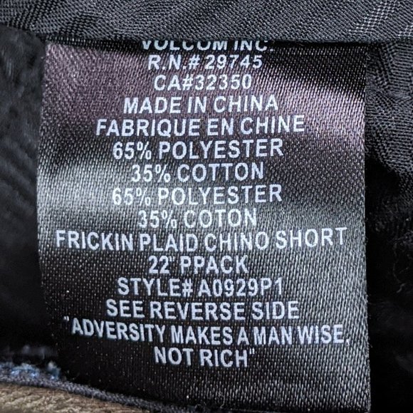 Volcom Frickin Plaid Chino Size 28 Brown Shorts - Picture 4 of 4